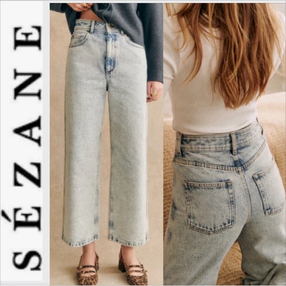 Sezane Wide Leg Jeans light acid wash Le Crop size 2 (34) - Picture 1 of 10